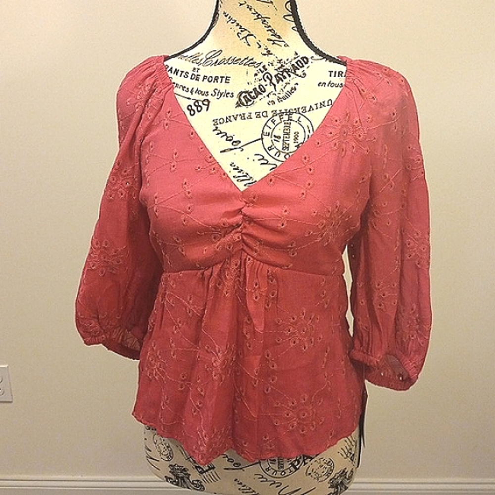 Women 3X Baby Doll Reese Top Barbie Core BOHO Pink Eyelet V neck Flowy Flare NWT